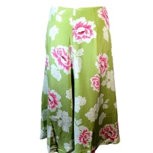 Banana Republic 100% Silk Women's Skirt Size 0 Floral Flowy Pastel Green Lined